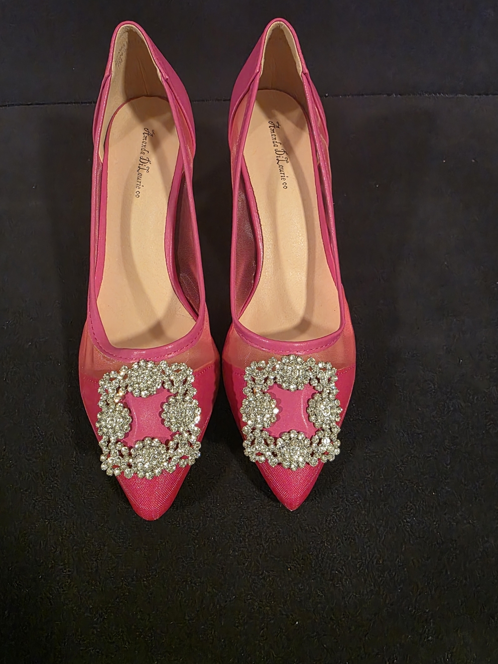 Amanda DiLaurie Rhinestone Mesh Pumps Pink Size 8 Pointed Toe Heels